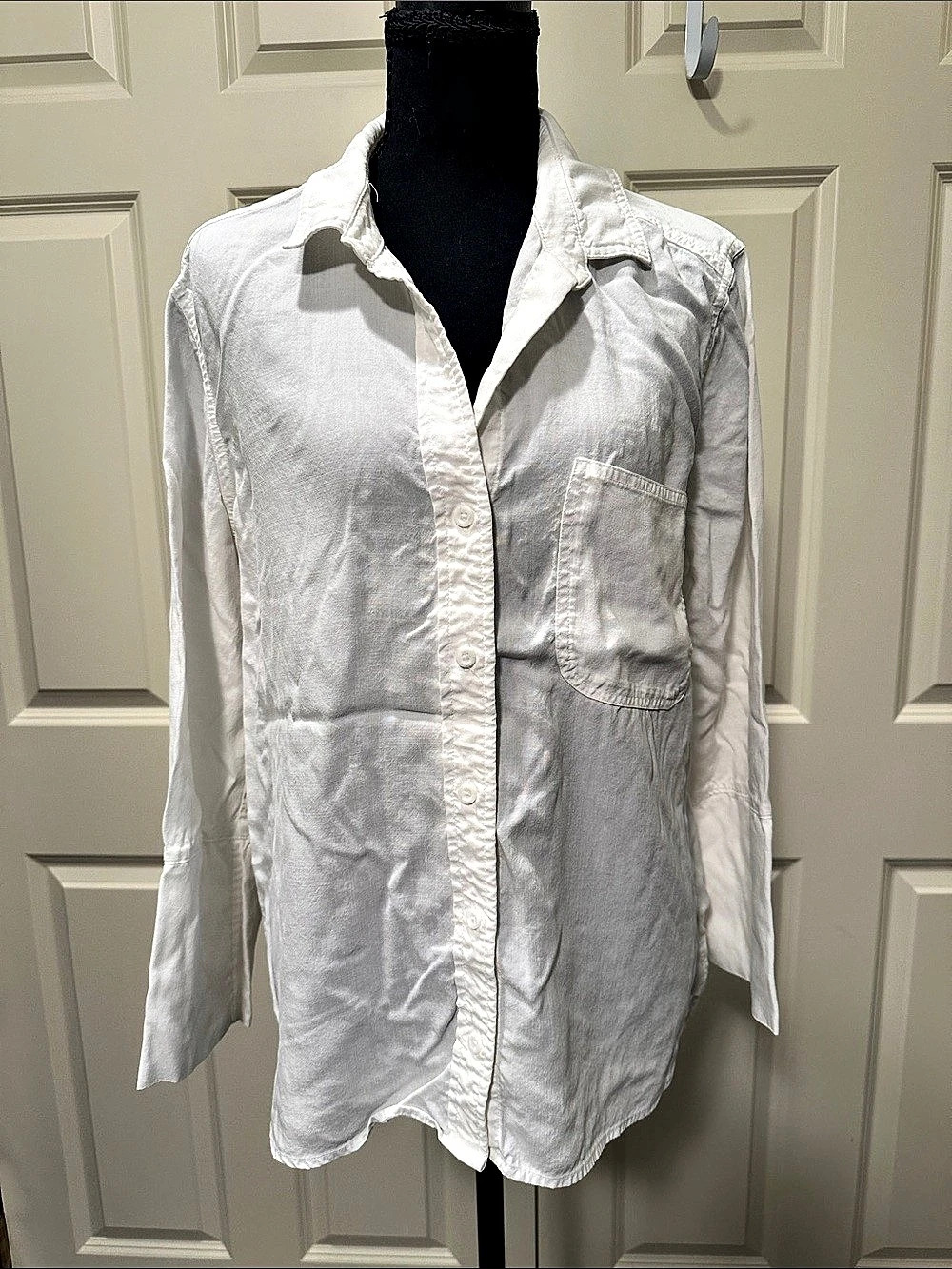 Anthropologie Cloth & Stone Button Front Shirt White Lyocell Button Down Size